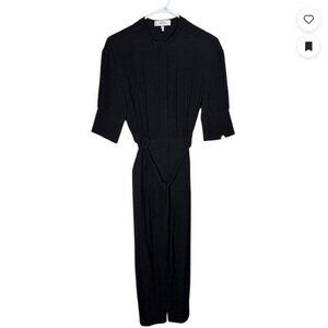 REISS Black Wide Leg Jumpsuit Belted Mock Neck Tailored Size US 2